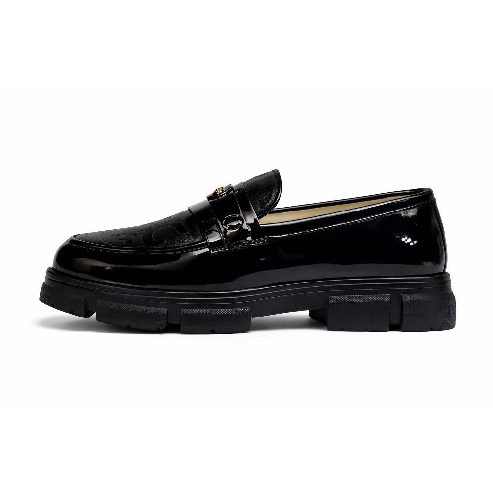 Black Loafers with Embossed Design